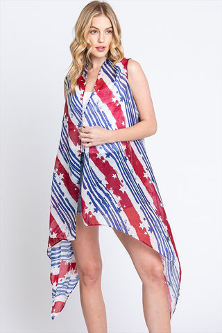 HDF2658 - VINTAGE AMERICAN FLAG STYLE OPEN FRONT TASSEL KIMONO