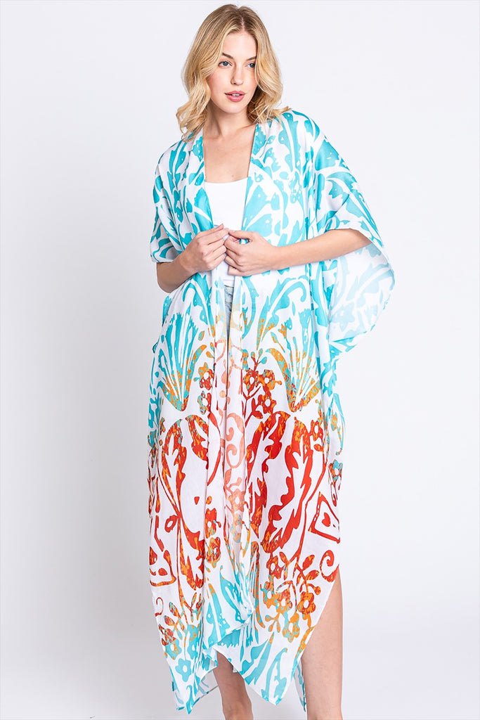 DAMASK PRINT OPEN FRONT LONG KIMONO