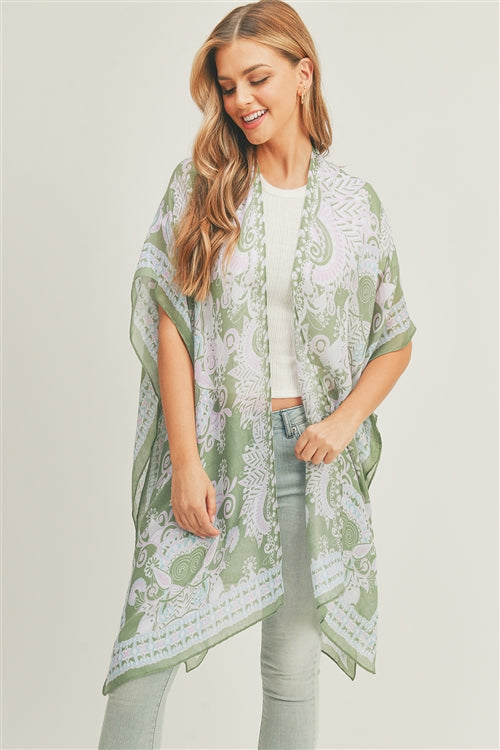 BOHEMIAN PRINT OPEN FRONT KIMONO