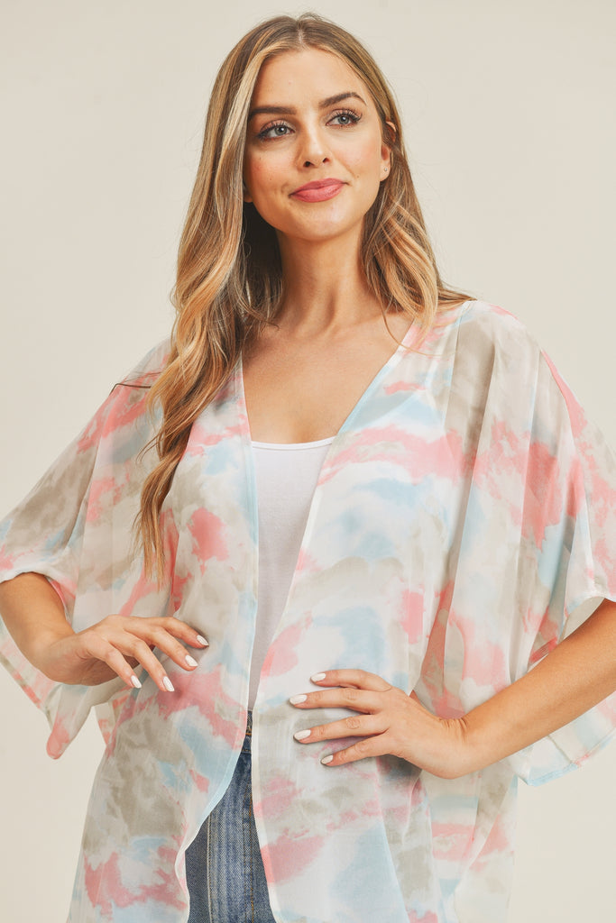 TIE DYE HIP LENGTH KIMONO