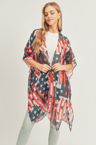 HDF2658 - VINTAGE AMERICAN FLAG STYLE OPEN FRONT TASSEL KIMONO