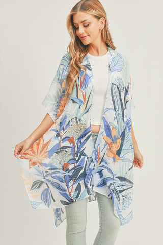 FLOWER GEOMETRIC PRINT OPEN FRONT KIMONO