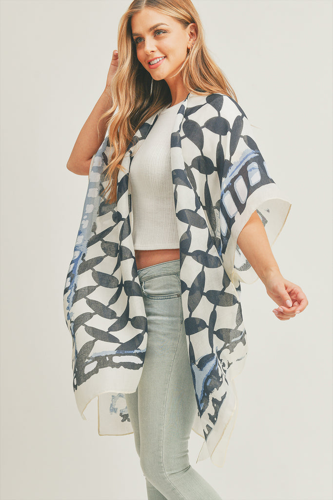 OMBRE FRONT AND GEOMETRIC BACK PRINT KIMONO