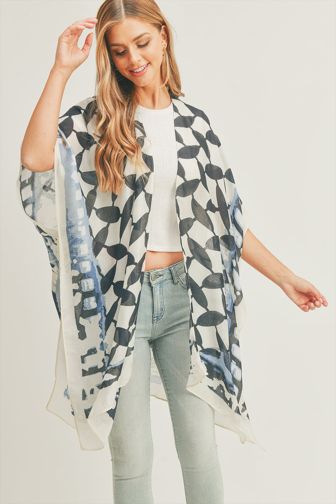 OMBRE FRONT AND GEOMETRIC BACK PRINT KIMONO