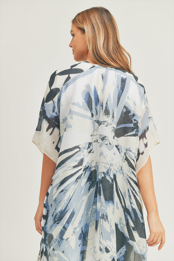 OMBRE FRONT AND GEOMETRIC BACK PRINT KIMONO