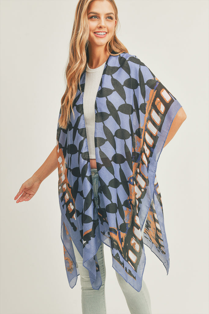 OMBRE FRONT AND GEOMETRIC BACK PRINT KIMONO