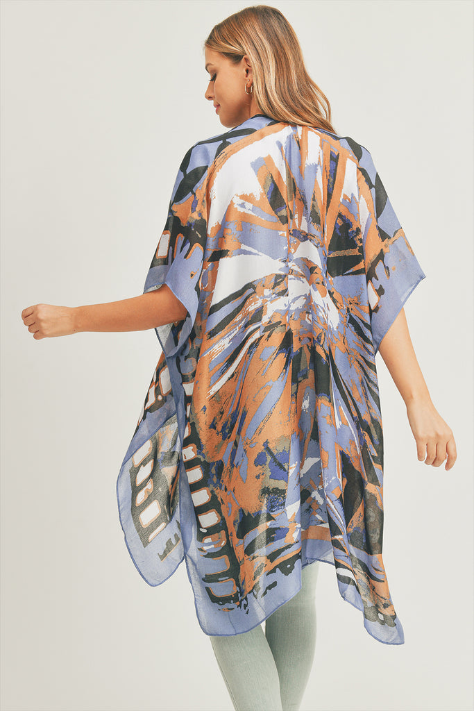 OMBRE FRONT AND GEOMETRIC BACK PRINT KIMONO