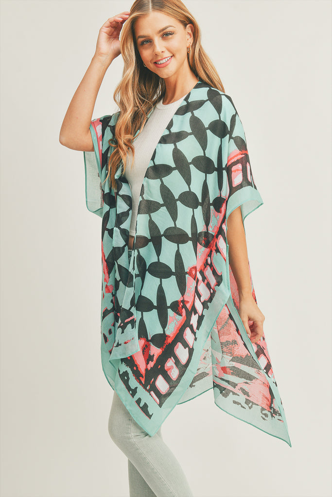 OMBRE FRONT AND GEOMETRIC BACK PRINT KIMONO