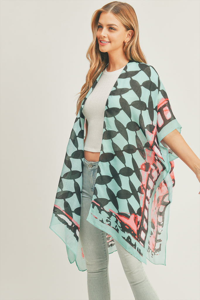 OMBRE FRONT AND GEOMETRIC BACK PRINT KIMONO