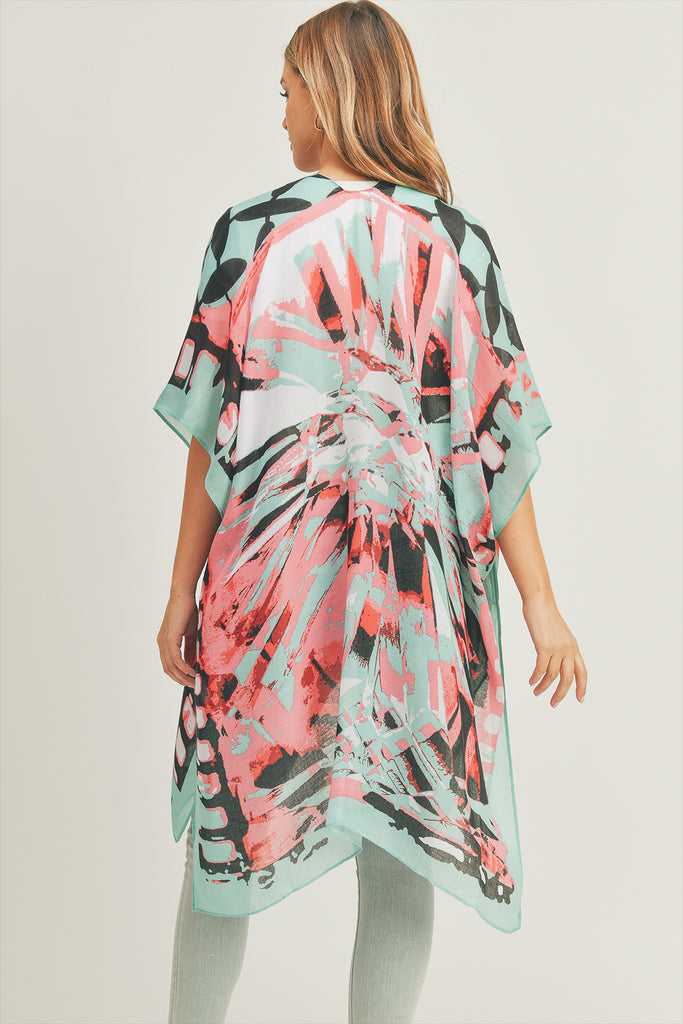 OMBRE FRONT AND GEOMETRIC BACK PRINT KIMONO