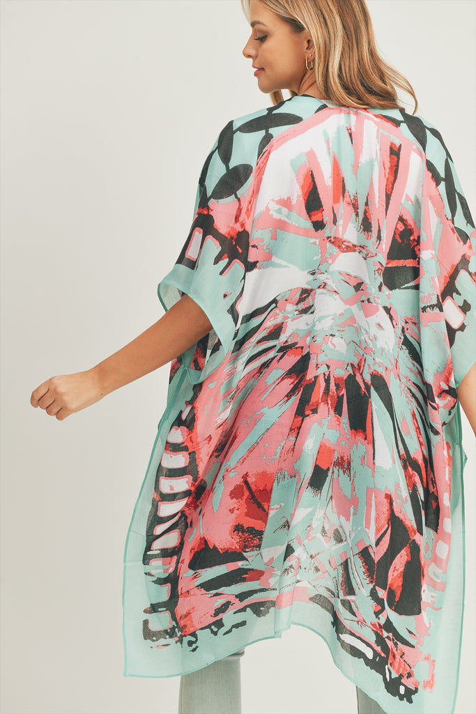 OMBRE FRONT AND GEOMETRIC BACK PRINT KIMONO