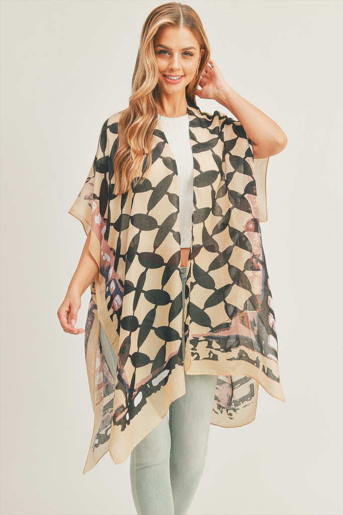 OMBRE FRONT AND GEOMETRIC BACK PRINT KIMONO