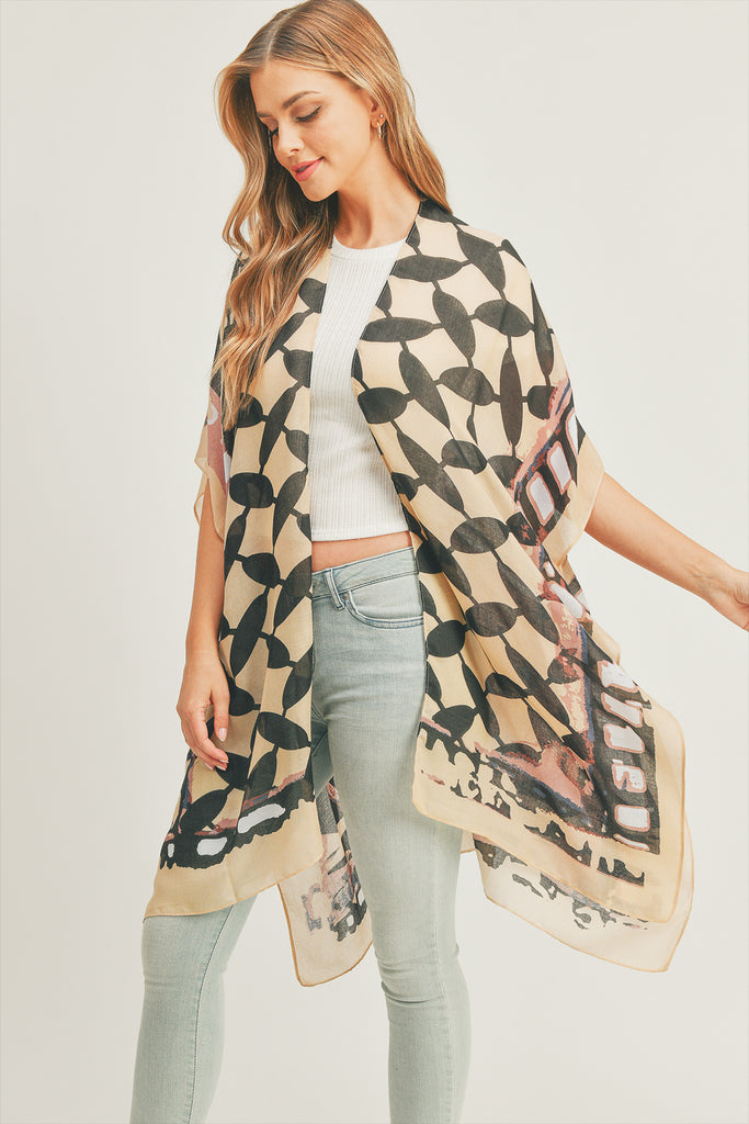 OMBRE FRONT AND GEOMETRIC BACK PRINT KIMONO