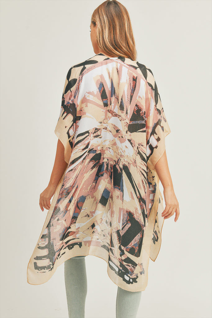 OMBRE FRONT AND GEOMETRIC BACK PRINT KIMONO