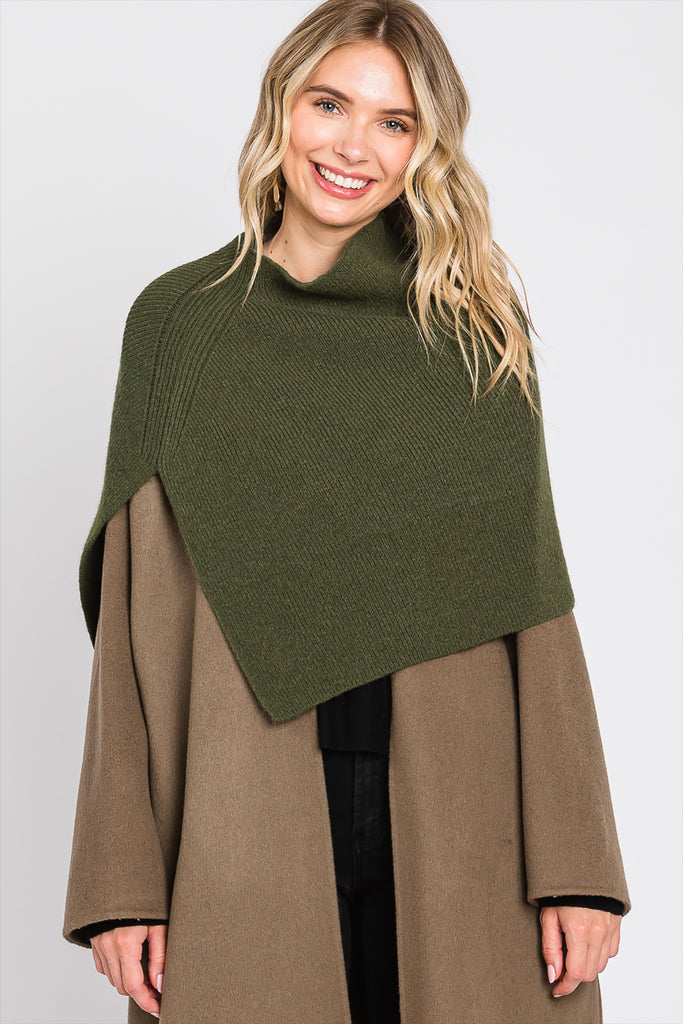 KNIT ELEGANT TURTLENECK SLIT SHAWL