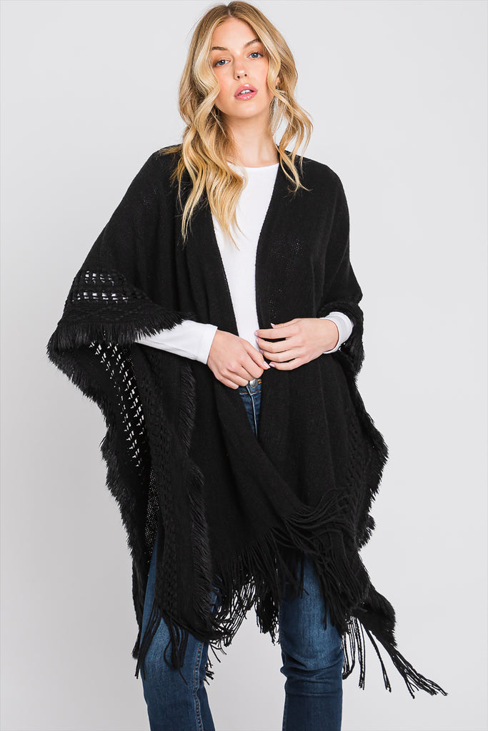 KNIT RUANA WITH FRINGE