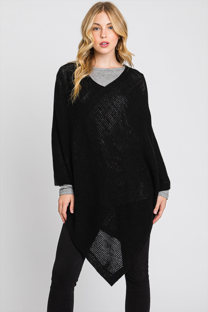 SOLID LOOSE KNIT PONCHO