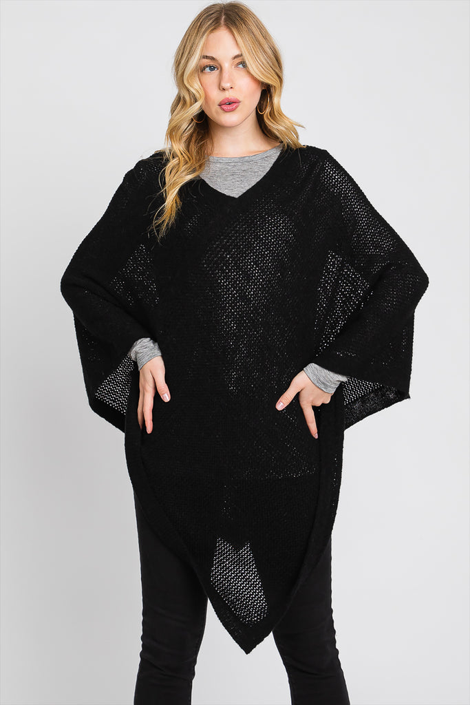 SOLID LOOSE KNIT PONCHO