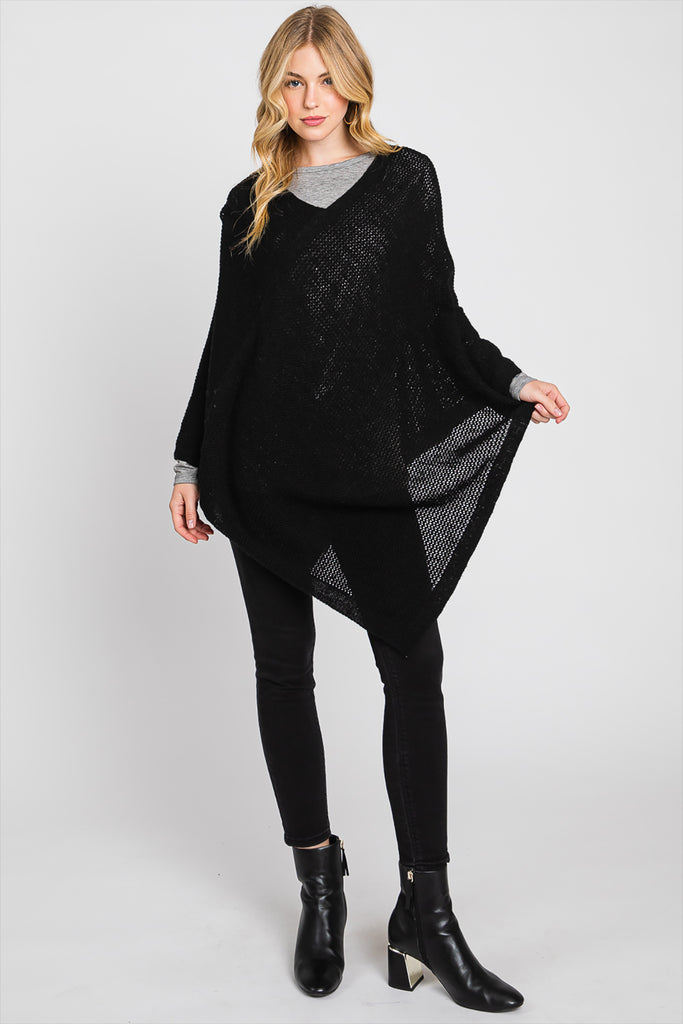 SOLID LOOSE KNIT PONCHO