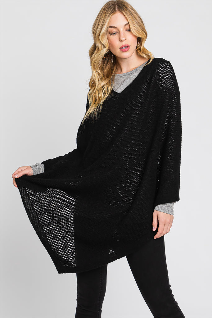 SOLID LOOSE KNIT PONCHO