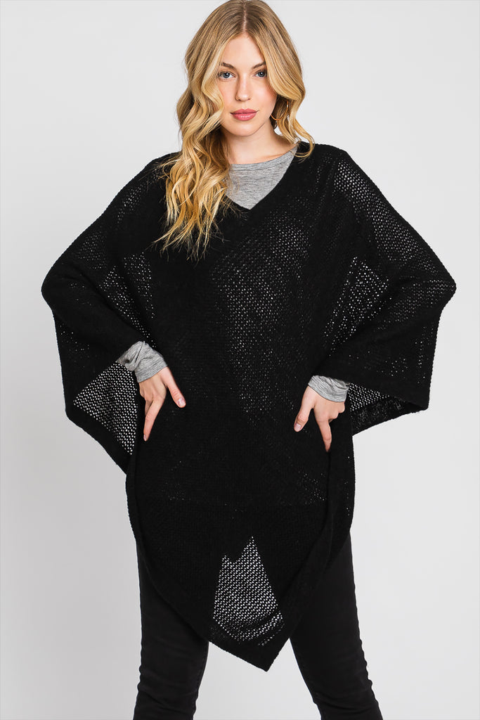 SOLID LOOSE KNIT PONCHO