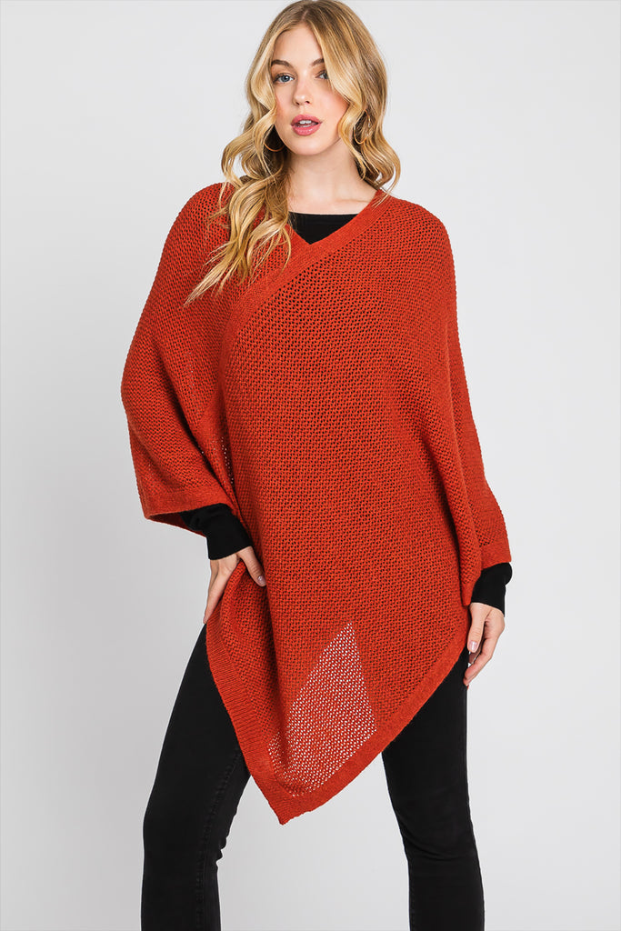 SOLID LOOSE KNIT PONCHO