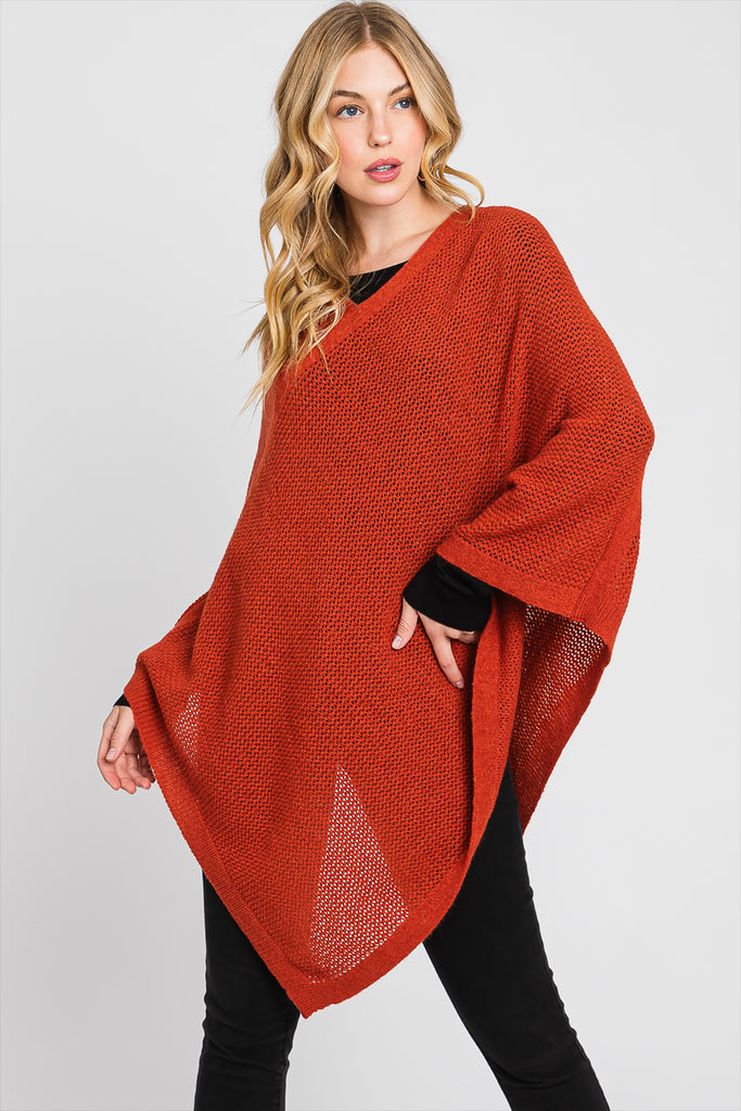 SOLID LOOSE KNIT PONCHO