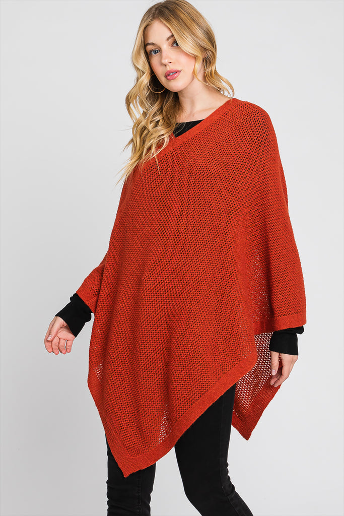 SOLID LOOSE KNIT PONCHO