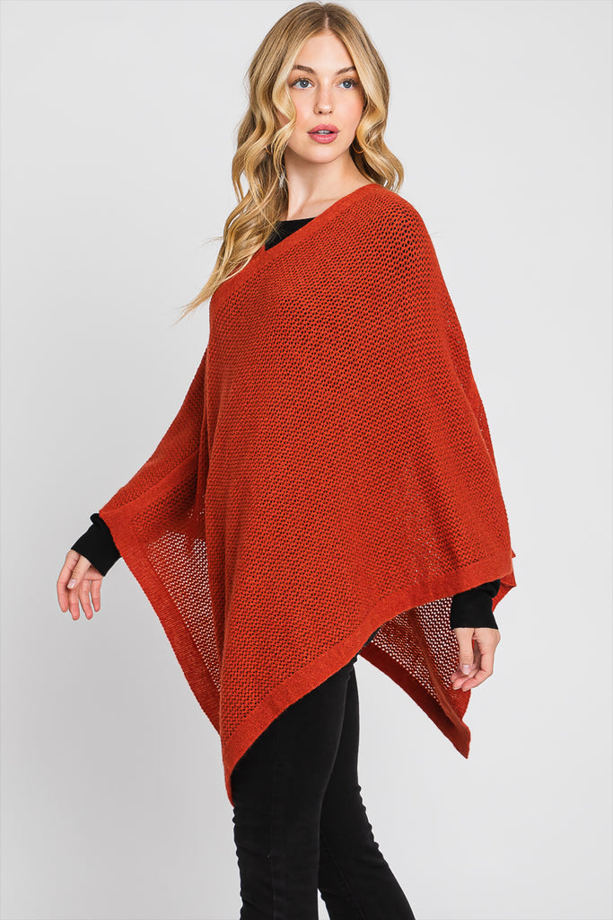 SOLID LOOSE KNIT PONCHO