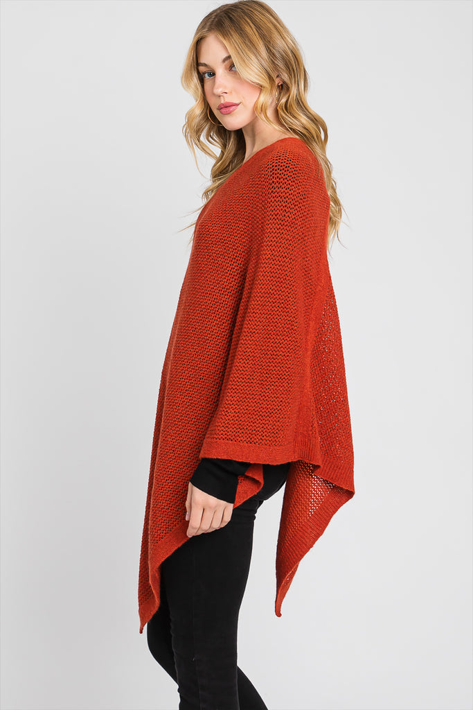 SOLID LOOSE KNIT PONCHO