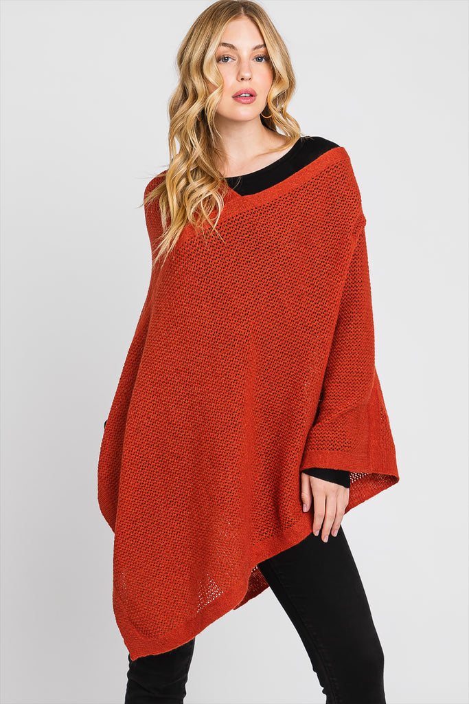 SOLID LOOSE KNIT PONCHO