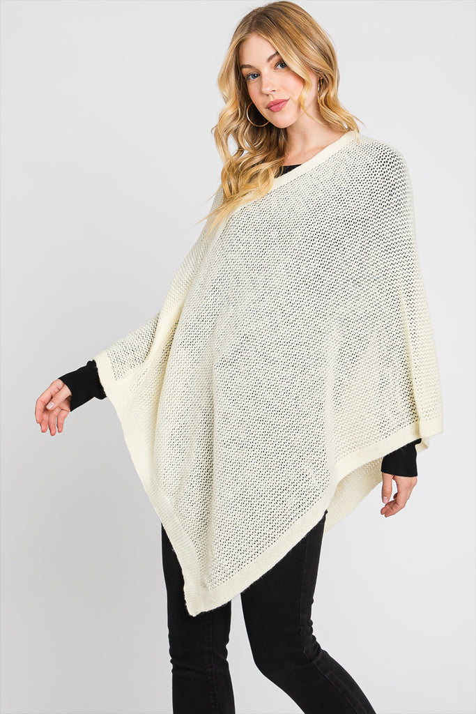 SOLID LOOSE KNIT PONCHO