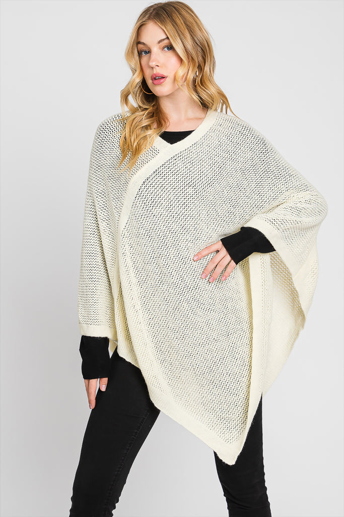 SOLID LOOSE KNIT PONCHO