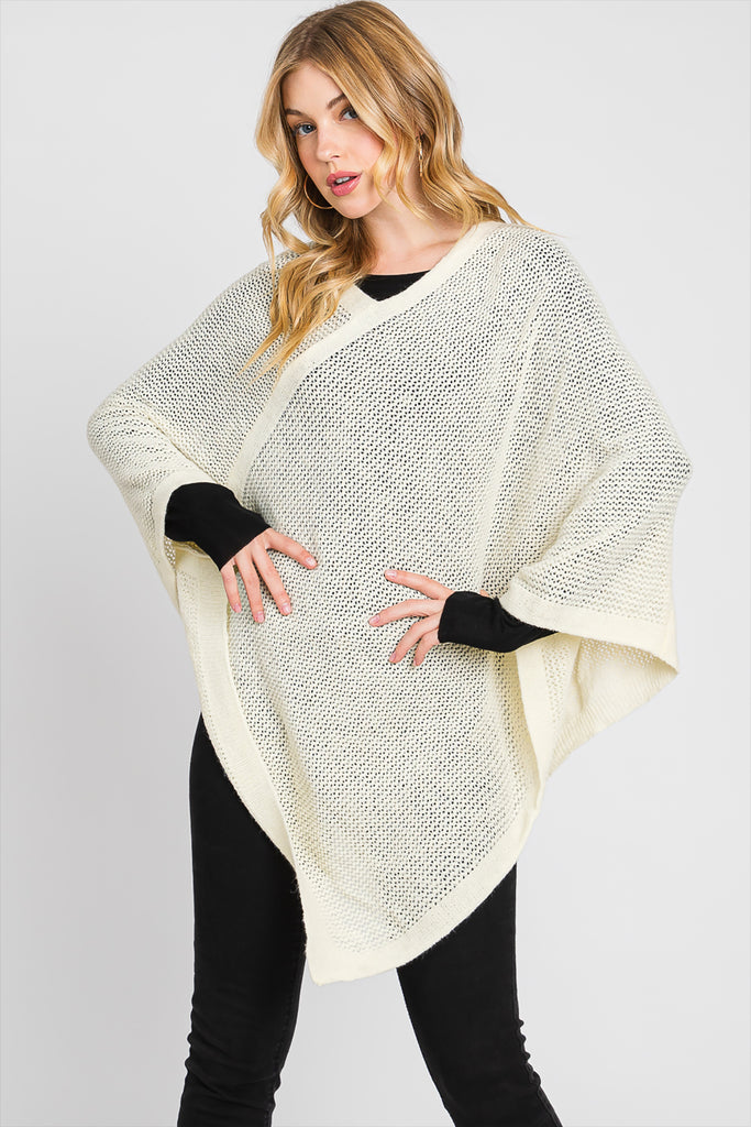 SOLID LOOSE KNIT PONCHO