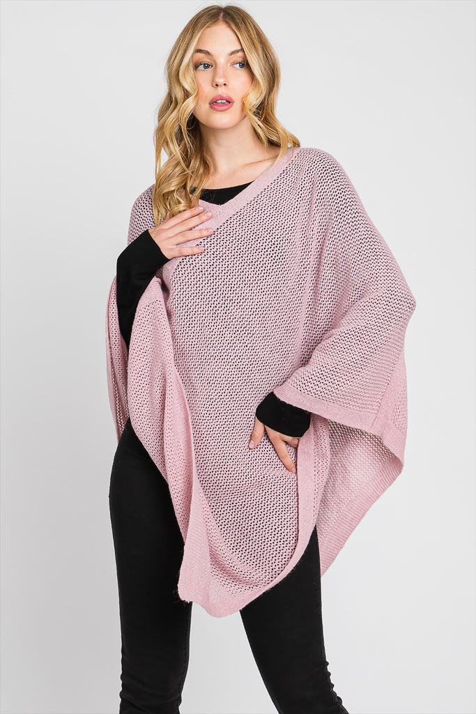 SOLID LOOSE KNIT PONCHO