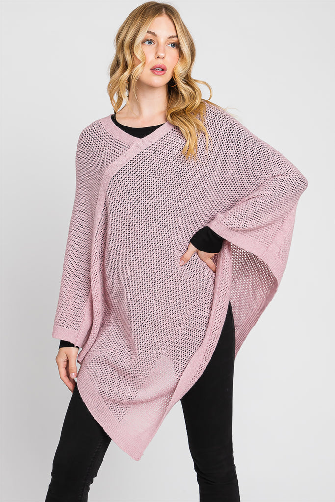 SOLID LOOSE KNIT PONCHO