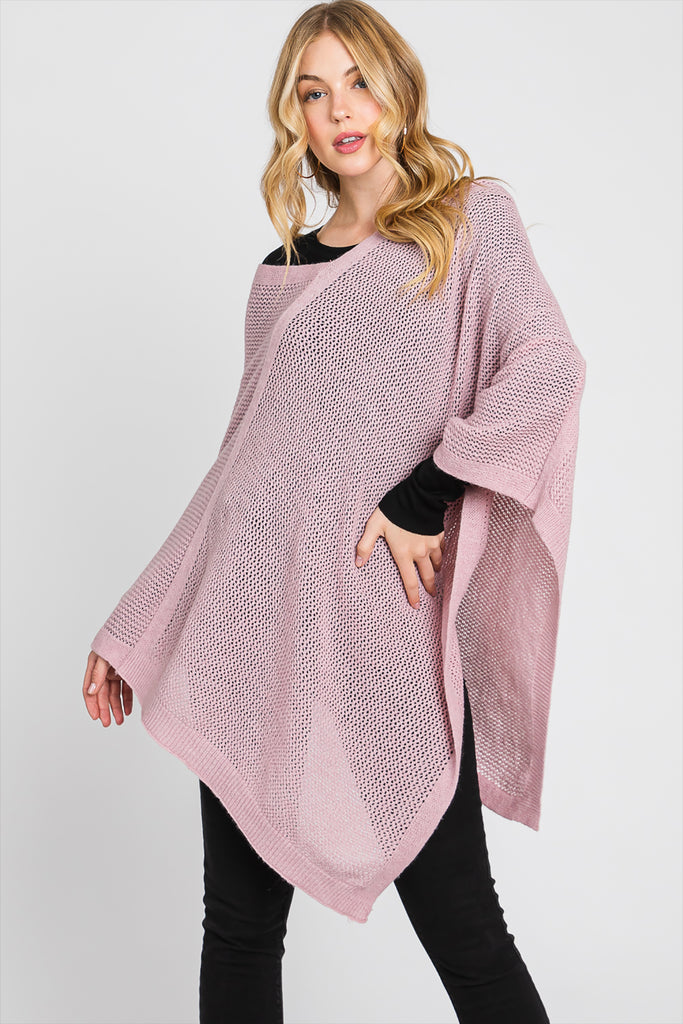 SOLID LOOSE KNIT PONCHO