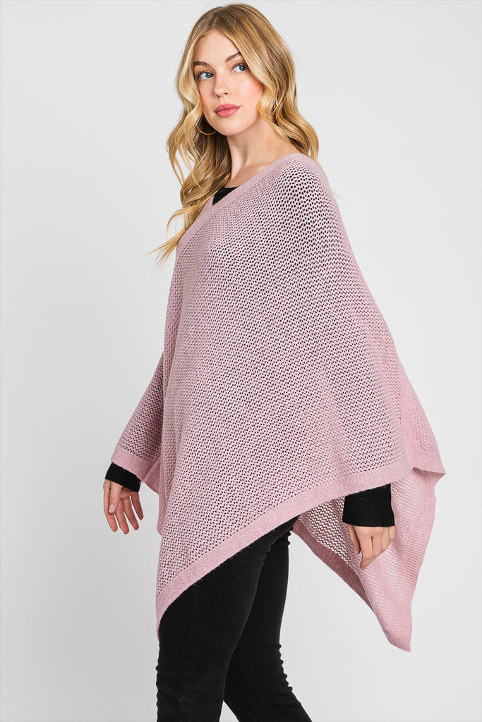 SOLID LOOSE KNIT PONCHO