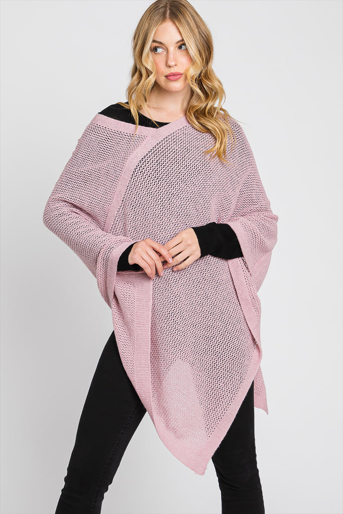 SOLID LOOSE KNIT PONCHO