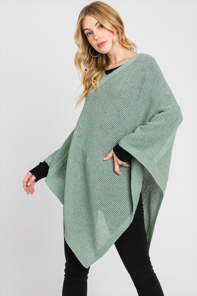 SOLID LOOSE KNIT PONCHO