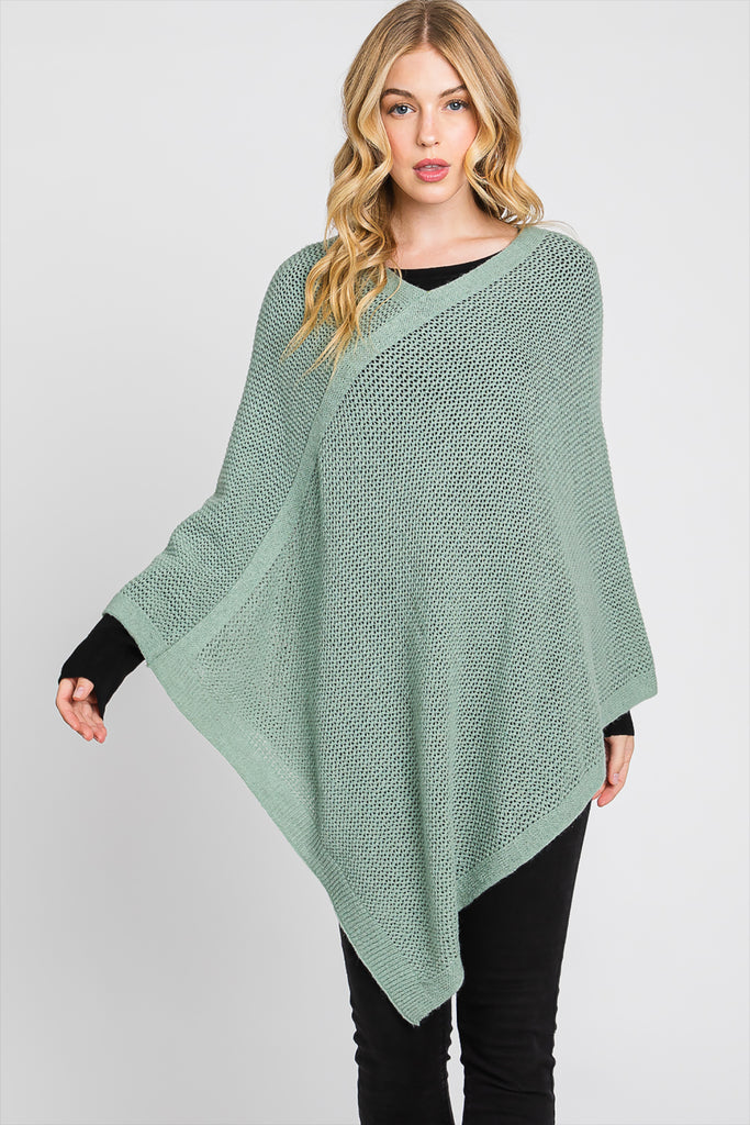 SOLID LOOSE KNIT PONCHO