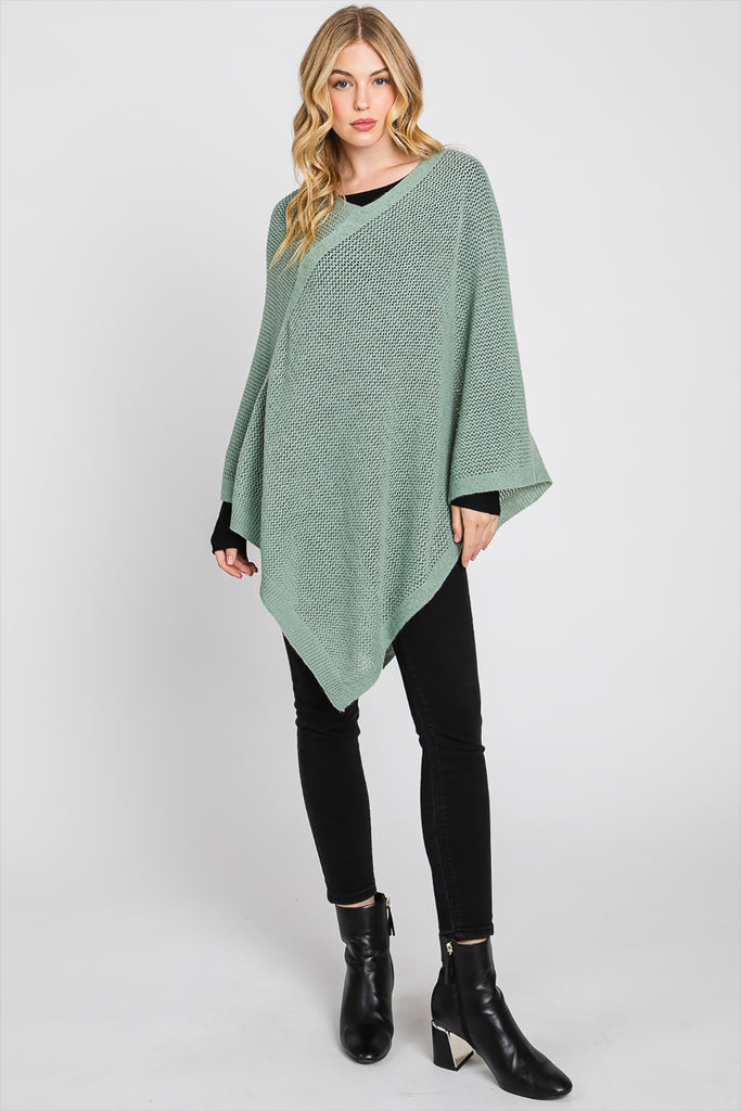 SOLID LOOSE KNIT PONCHO