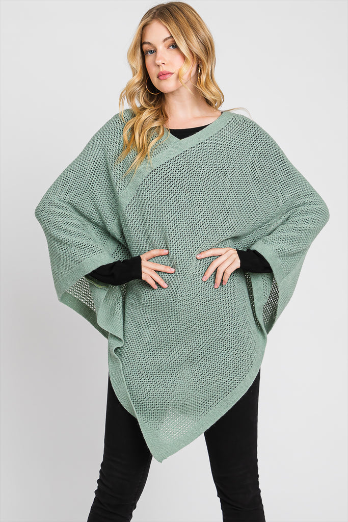 SOLID LOOSE KNIT PONCHO