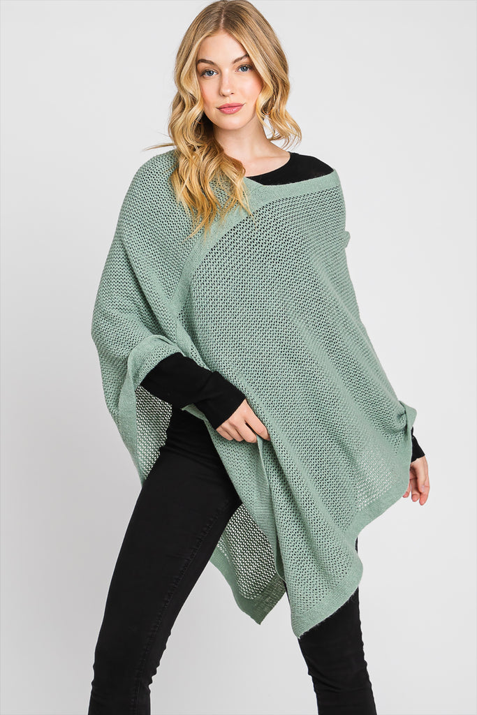 SOLID LOOSE KNIT PONCHO