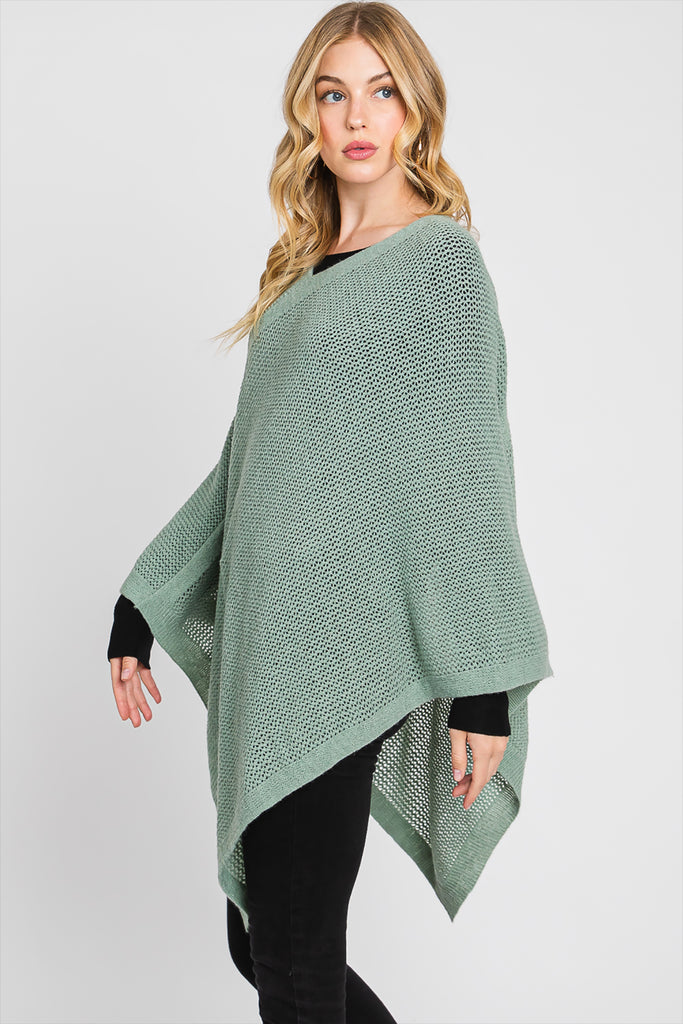 SOLID LOOSE KNIT PONCHO