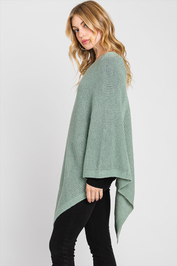 SOLID LOOSE KNIT PONCHO