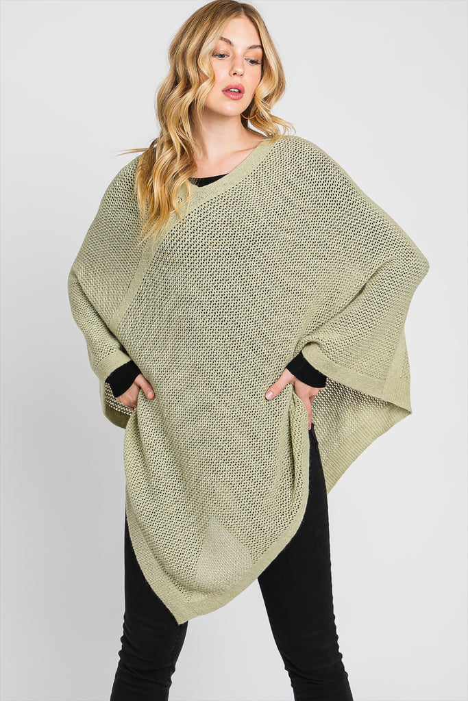 SOLID LOOSE KNIT PONCHO