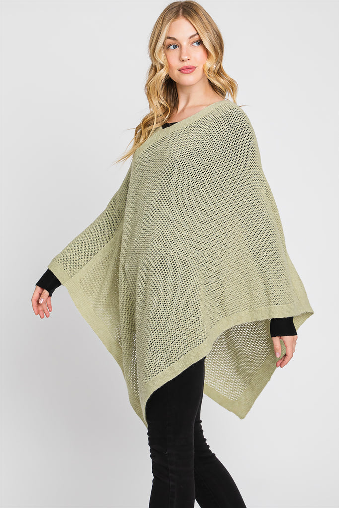 SOLID LOOSE KNIT PONCHO