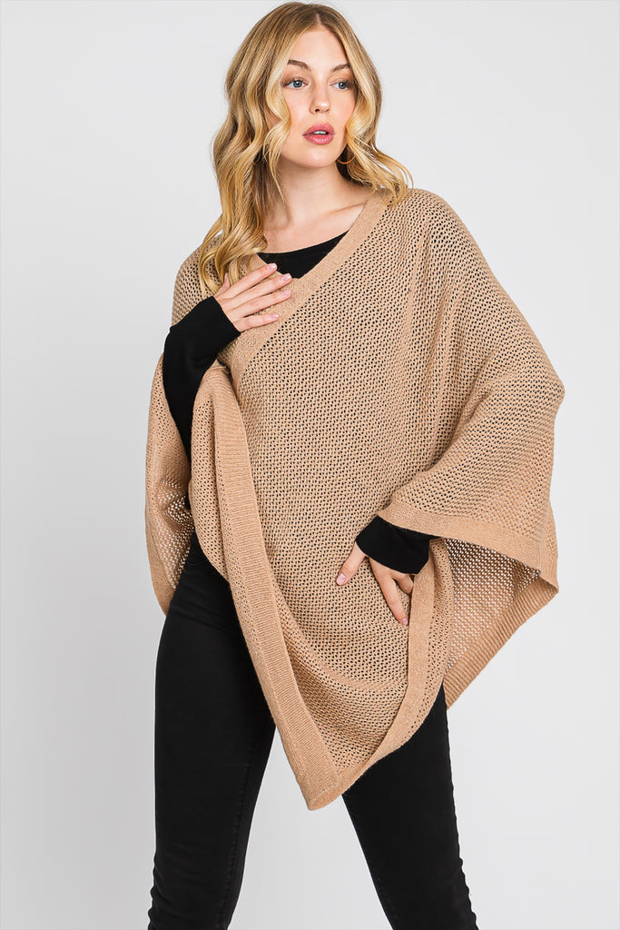 SOLID LOOSE KNIT PONCHO