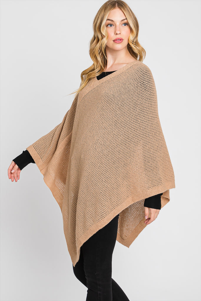 SOLID LOOSE KNIT PONCHO